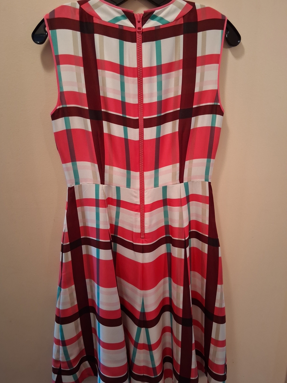 Kate Spade Coral, Teal & White Plaid Midi Dress